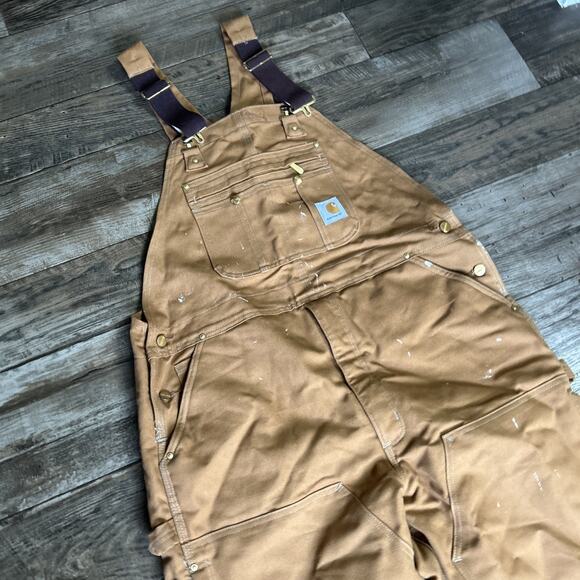 Carhartt R41 Duck Long Zip Double Knee Bib Men's Overall Quilt, 42X30 inch - Tan - Picture 3 of 9
